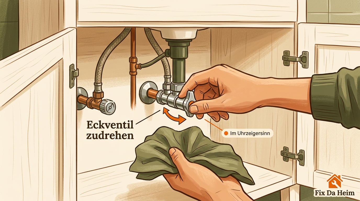 Wasserhahn Kartusche wechseln: Anleitung in 8 Schritten (2026) 3 Eckventil unter Waschbecken zudrehen beim Wasserhahn Kartusche wechseln