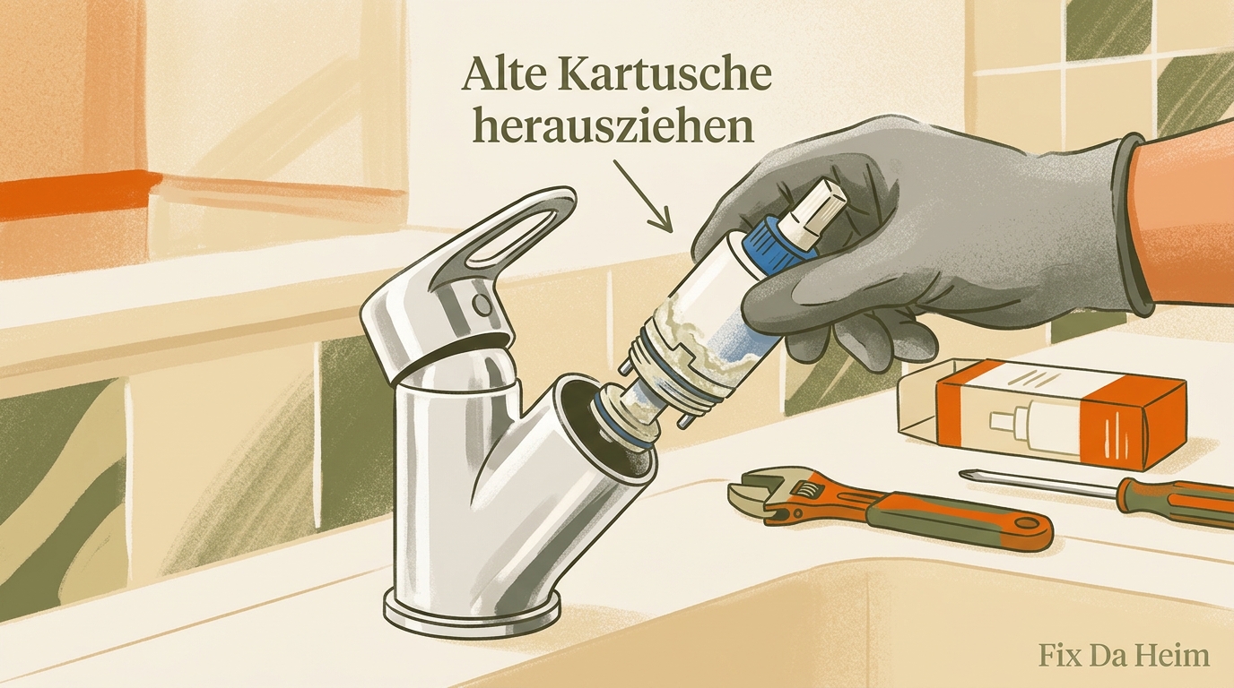 Wasserhahn Kartusche wechseln: Anleitung in 8 Schritten (2026) 7 Alte verkalkte Kartusche aus dem Wasserhahn herausziehen
