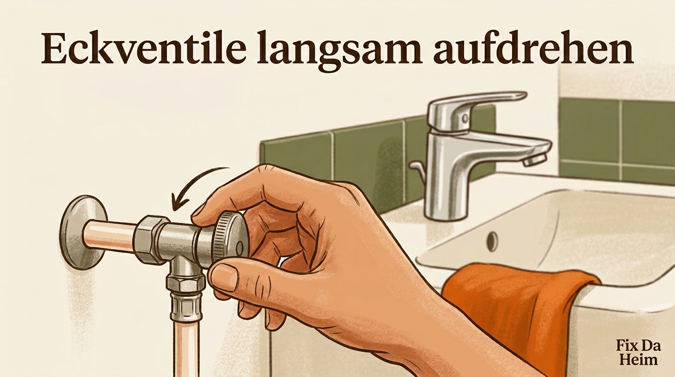 Wasserhahn Kartusche wechseln: Anleitung in 8 Schritten (2026) 10 Eckventile nach Kartuschen-Wechsel langsam aufdrehen und auf Dichtheit prüfen