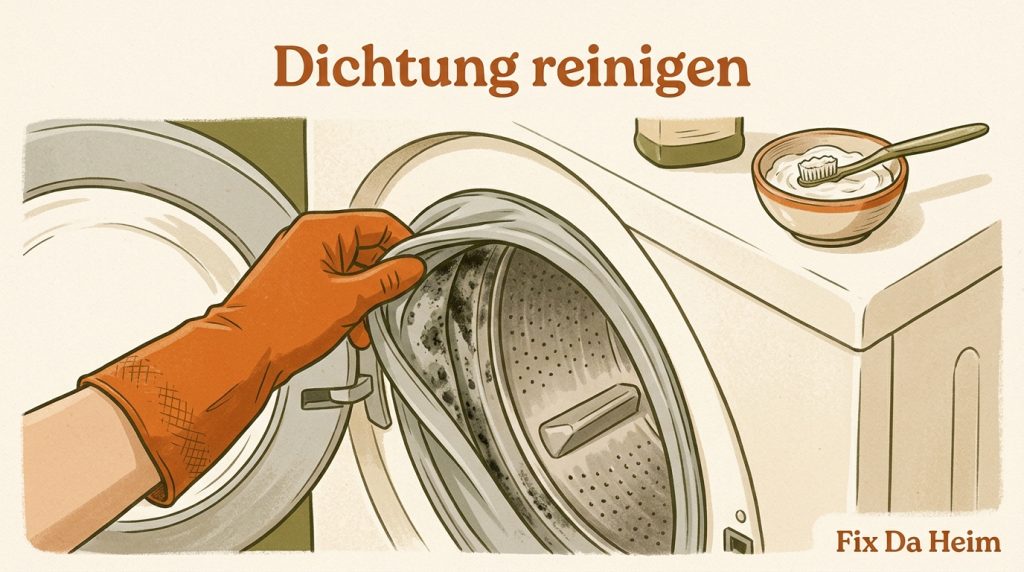 Schimmel und Ablagerungen in der Gummidichtung einer Waschmaschine reinigen
