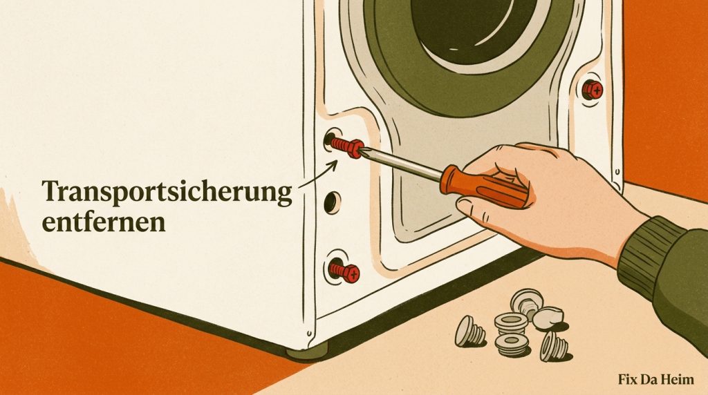 Waschmaschine anschließen: Schritt-für-Schritt-Anleitung (2026) 2 Transportsicherung Waschmaschine entfernen Schrauben hinten