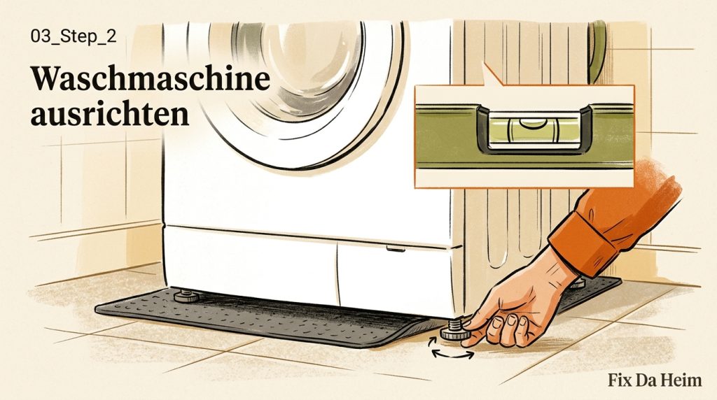 Waschmaschine anschließen: Schritt-für-Schritt-Anleitung (2026) 3 Waschmaschine ausrichten Wasserwaage Standfüße einstellen