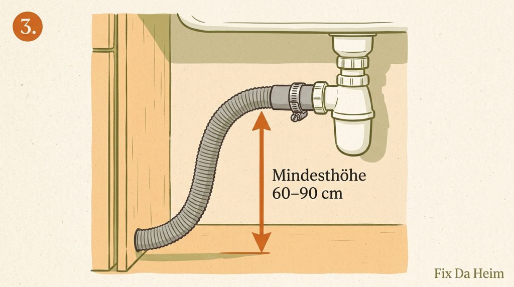 Waschmaschine anschließen: Schritt-für-Schritt-Anleitung (2026) 4 Ablaufschlauch Waschmaschine Siphon anschließen Mindesthöhe