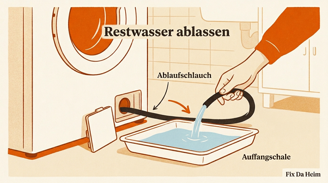 Waschmaschine schleudert nicht (2026) – 8 Ursachen & Lösungen 9 Notablassschlauch nutzen – Restwasser ablassen