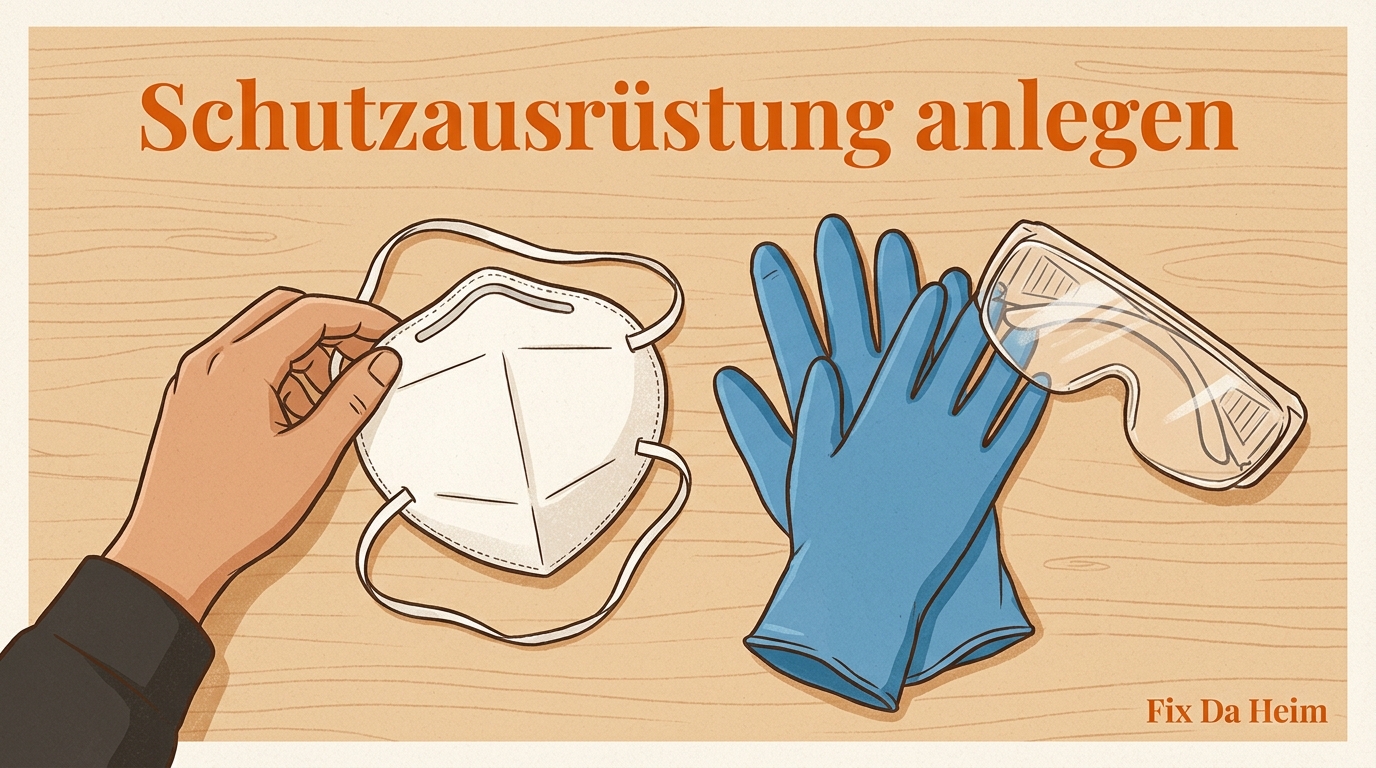 Schwarzer Schimmel erkennen: Arten, Gefahren & was zu tun ist 2 Schutzausrüstung für Schimmelentfernung: FFP2-Maske, Nitrilhandschuhe, Schutzbrille