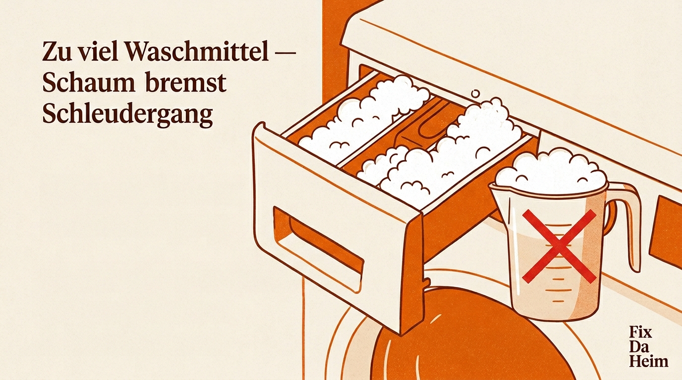 Waschmaschine schleudert nicht (2026) – 8 Ursachen & Lösungen 13 Zu viel Waschmittel – Überschäumung verhindert Schleudergang