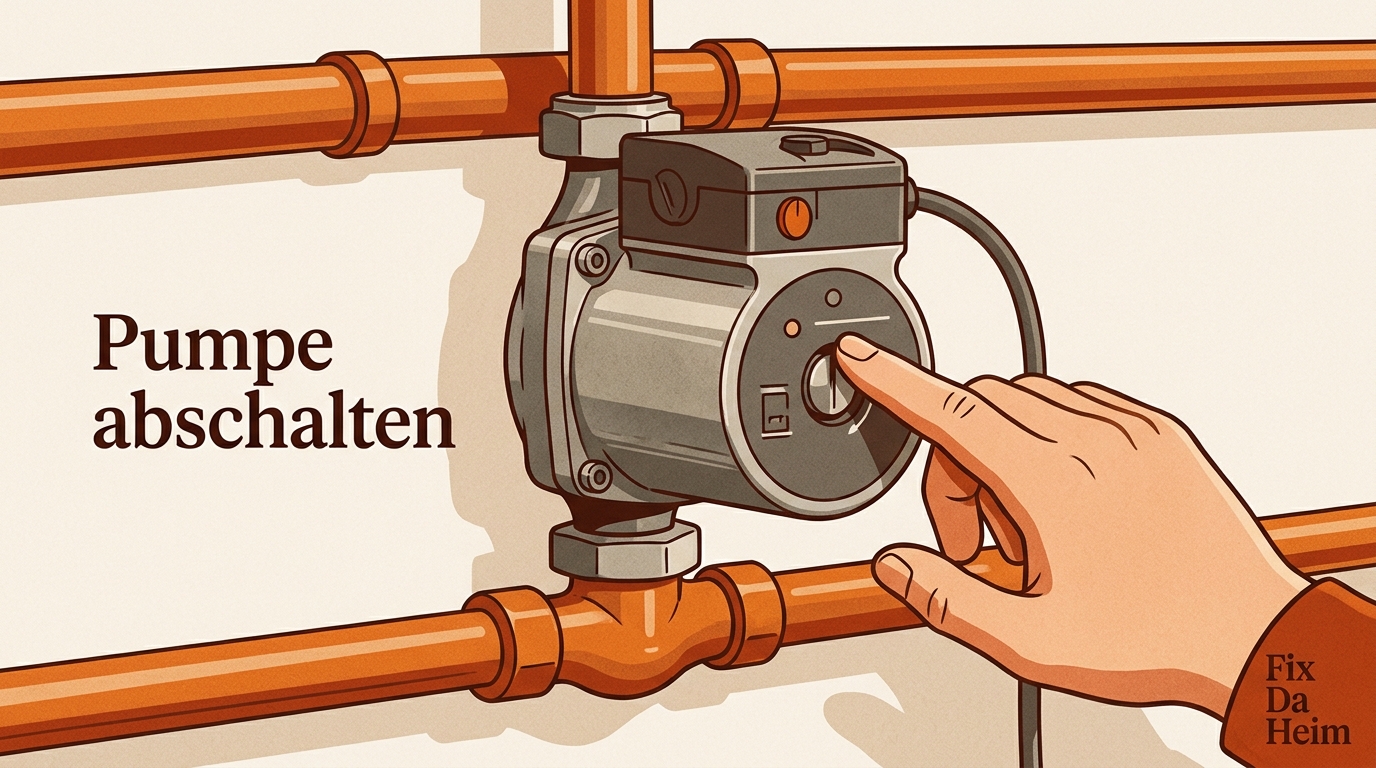 Fußbodenheizung entlüften: Schritt-für-Schritt-Anleitung 6 Umwälzpumpe am Heizkreisverteiler, Schalter in Aus-Position — Fußbodenheizung entlüften Schritt 1