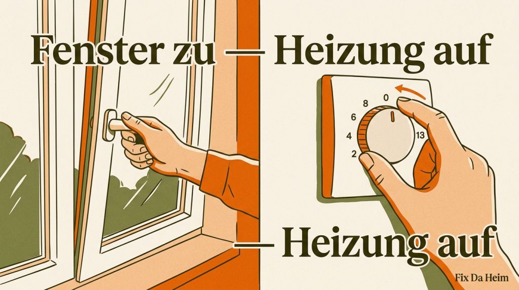 Fenster wird nach dem Stoßlüften geschlossen und Heizkörperthermostat wieder aufgedreht