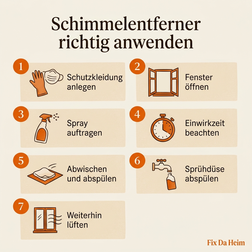 Schimmelentferner Test 2026: Welches Mittel wirklich wirkt 9 Infografik: Schimmelentferner richtig anwenden – Schritt-für-Schritt-Anleitung