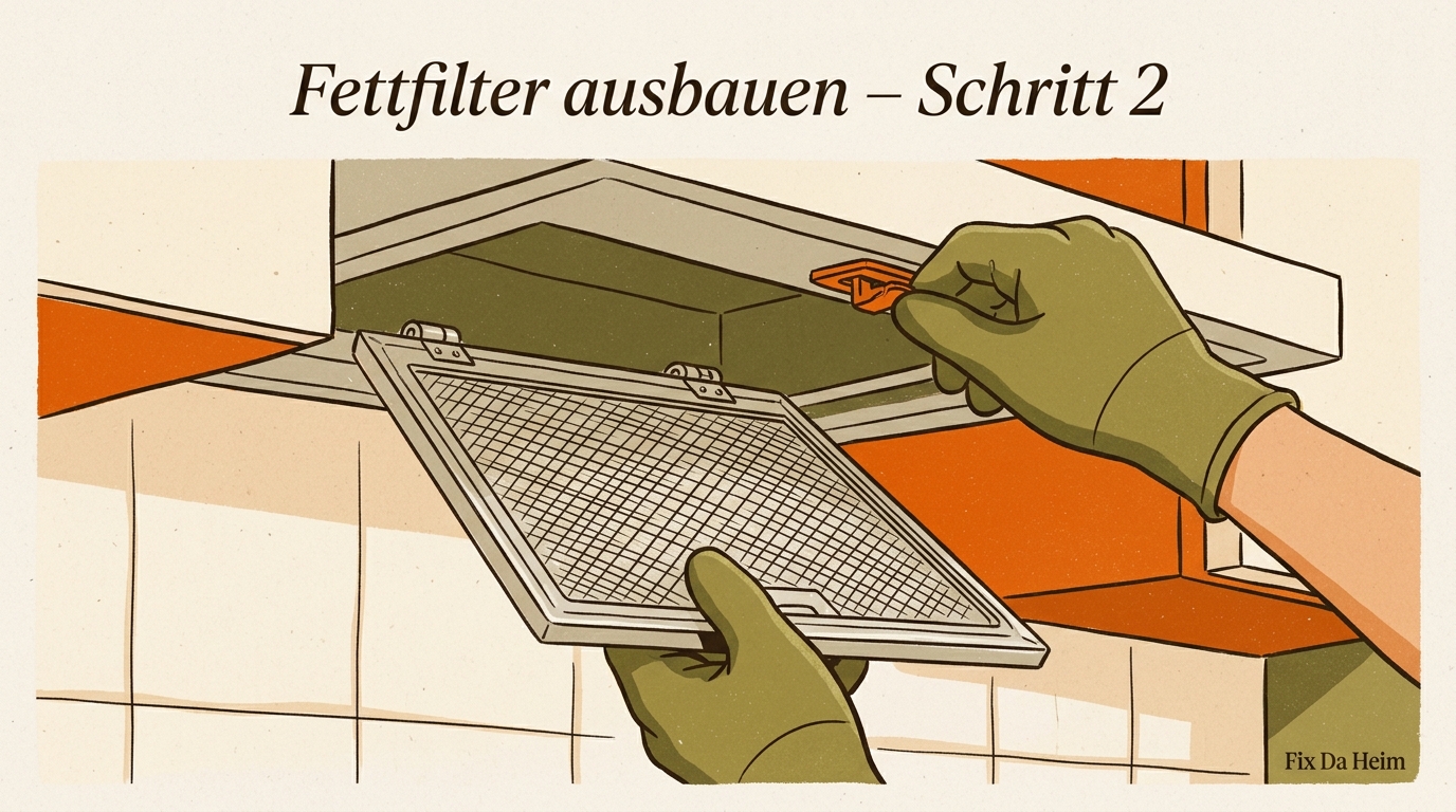 Dunstabzugshaube reinigen: Schritt-für-Schritt-Anleitung (2026) 5 Fettfilter ausbauen – Schnappverschluss oder Drehverschluss