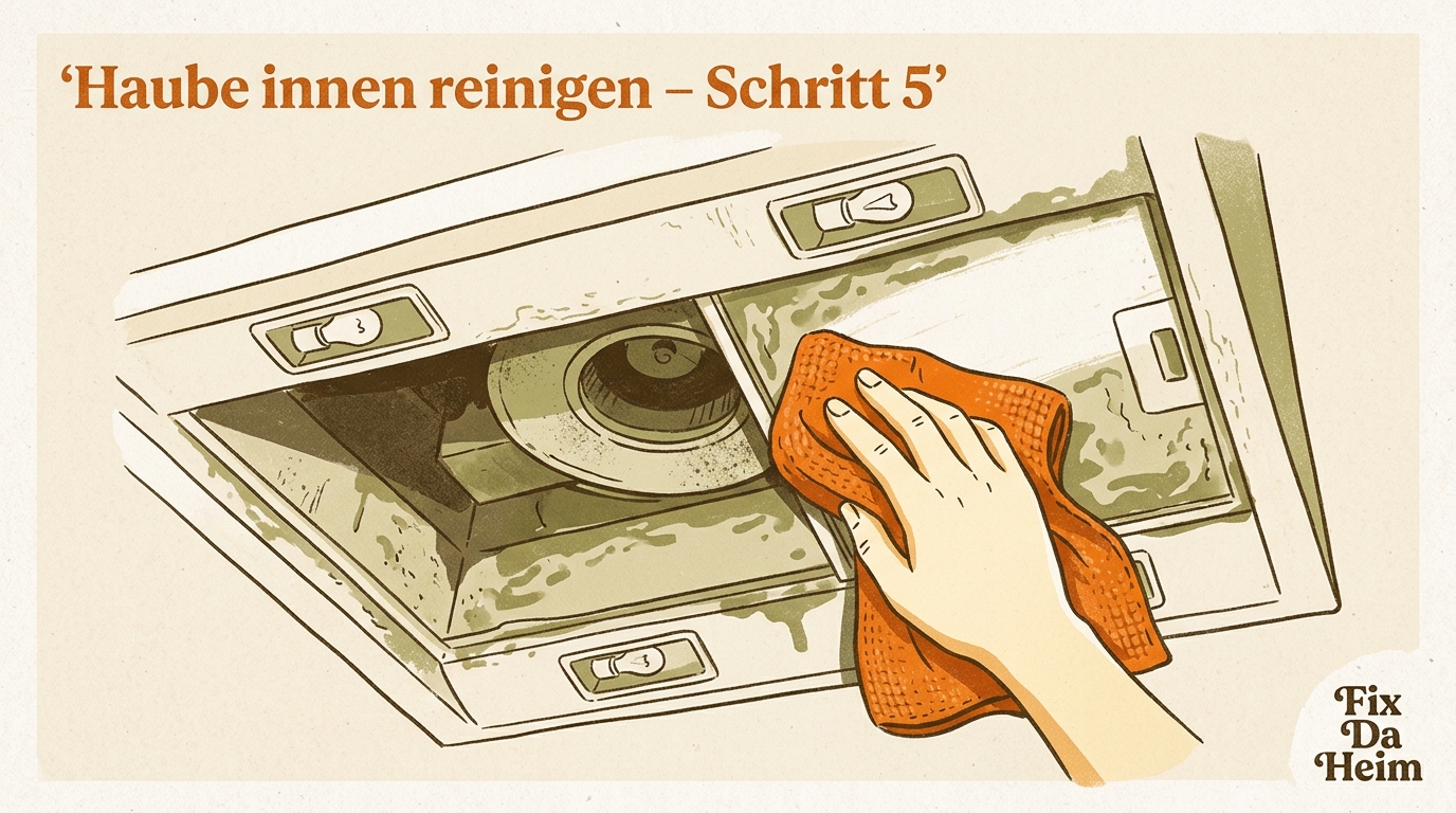 Dunstabzugshaube reinigen: Schritt-für-Schritt-Anleitung (2026) 8 Haube innen reinigen – Innenflächen und Außenflächen abwischen