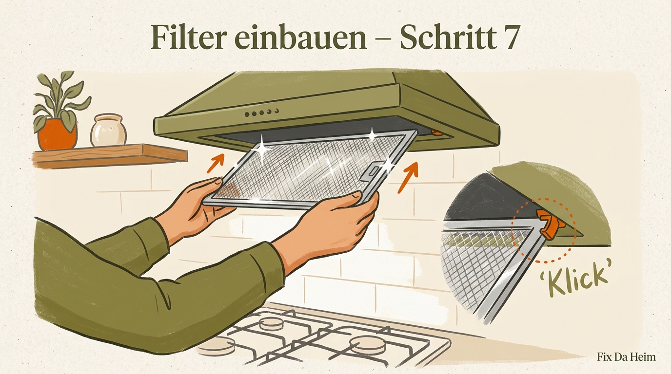 Dunstabzugshaube reinigen: Schritt-für-Schritt-Anleitung (2026) 10 Fettfilter einbauen und Haube testen
