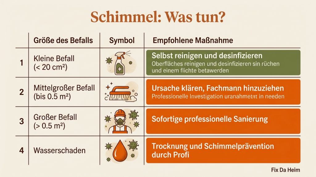 Schimmel an der Wand entfernen: Was wirklich hilft (+ Mietrecht) 4 Entscheidungsbaum Schimmel entfernen Wand nach Befallsgröße