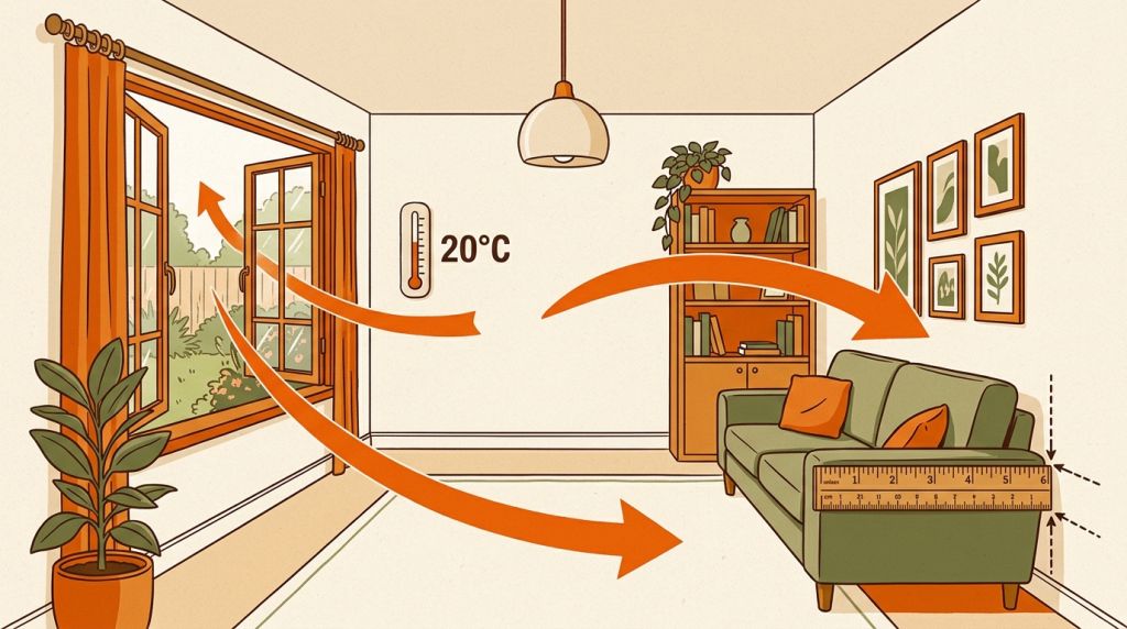 Luftfeuchtigkeit Wohnung (2026): Richtig messen & regulieren 10 Verdunster-Luftbefeuchter auf Sideboard neben Zimmerpflanze im Wohnzimmer