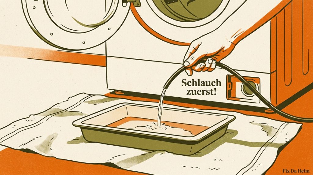 Waschmaschine Flusensieb reinigen – 10 Minuten, kein Techniker 4 Ablassschlauch Waschmaschine Wasser ablassen vor Flusensieb reinigen
