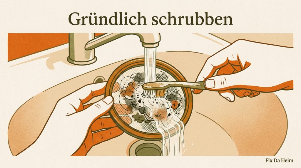 Waschmaschine Flusensieb reinigen – 10 Minuten, kein Techniker 6 Flusensieb Waschmaschine unter Wasser reinigen Zahnbürste