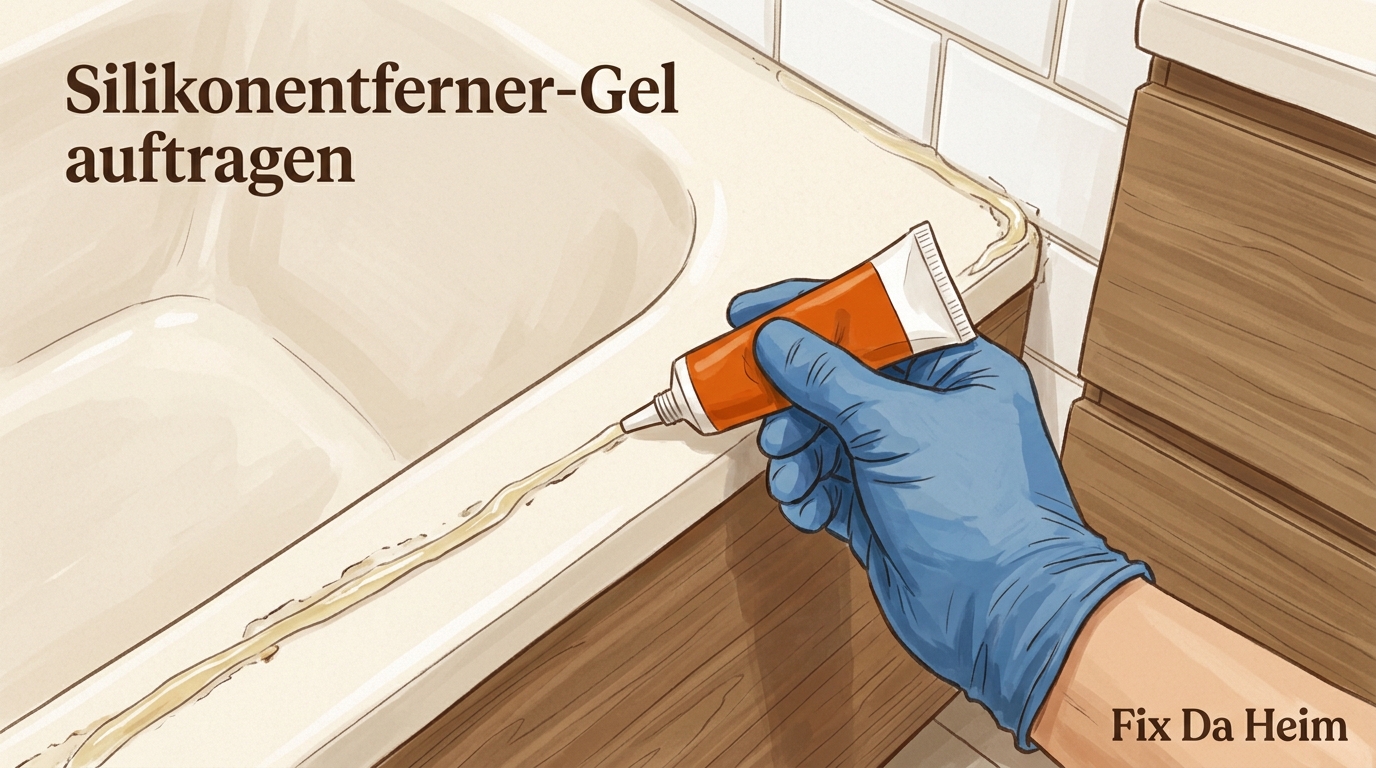 Schimmel auf Silikon entfernen – Reinigen oder erneuern? 23 Silikonentferner-Gel auf Fugenreste aufgetragen, Einwirkzeit