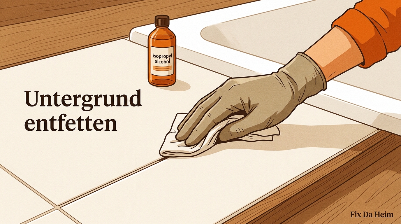 Schimmel auf Silikon entfernen – Reinigen oder erneuern? 24 Isopropylalkohol auf Untergrund aufgetragen, trocknet vor Neuverfugung