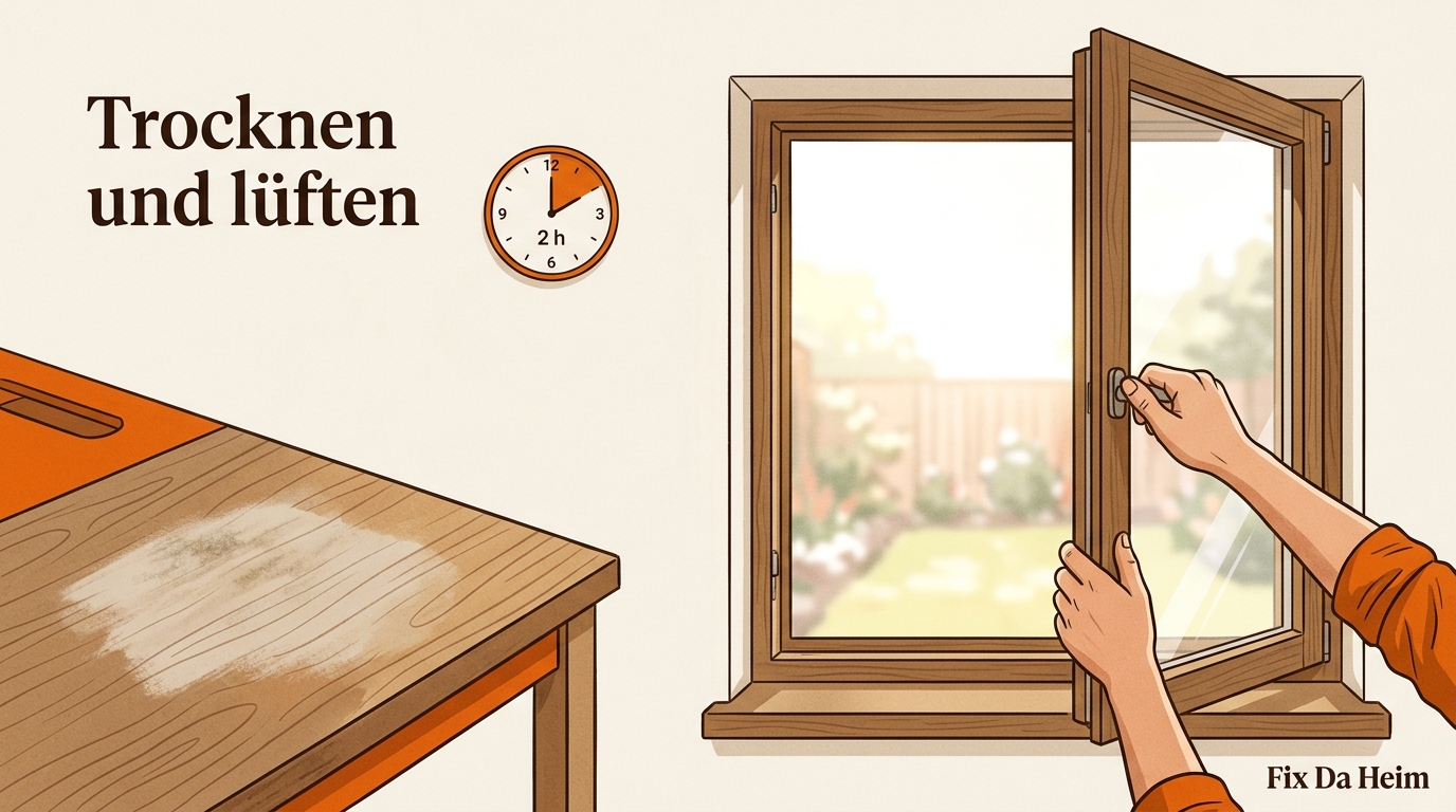 Schimmel auf Holz entfernen: Anleitung + Mittelvergleich (2026) 7 Holzmöbel nach Behandlung mit geöffnetem Fenster im Hintergrund