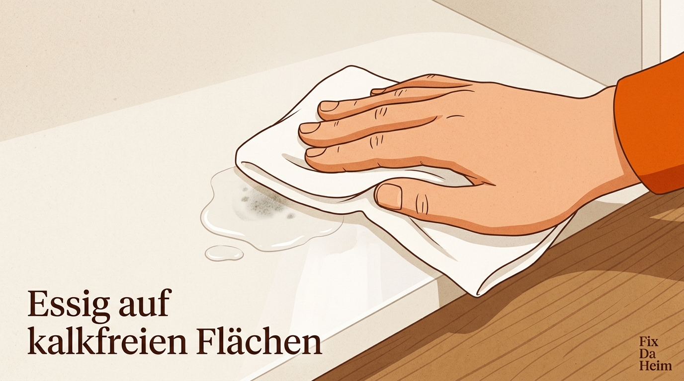 Hausmittel gegen Schimmel: Was wirklich hilft – und wo Essig das Problem verschlimmert 2 Hand mit Tuch trägt Essig unverdünnt auf einen Schimmelfleck auf einer Kunststofffläche auf