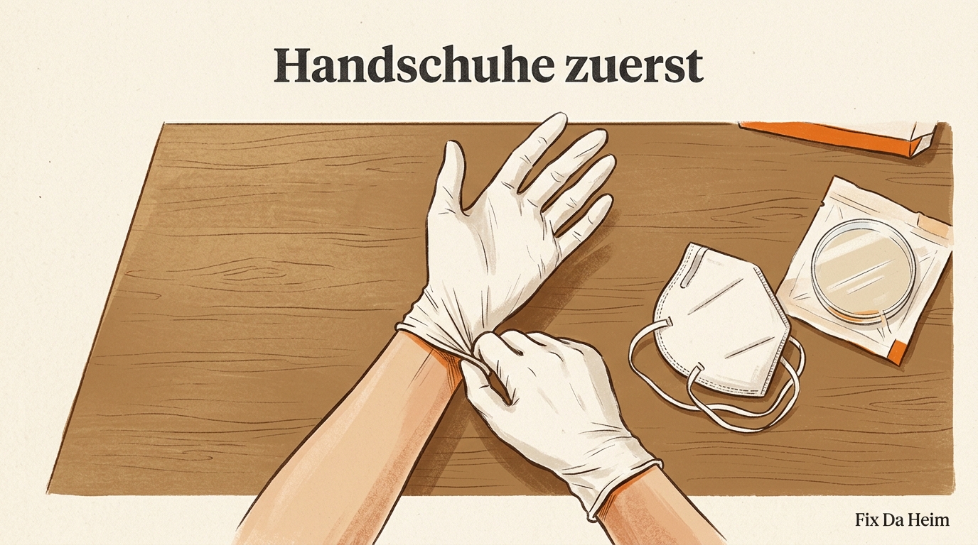 Schutzausrüstung für Schimmeltest anlegen — Handschuhe und FFP2-Maske