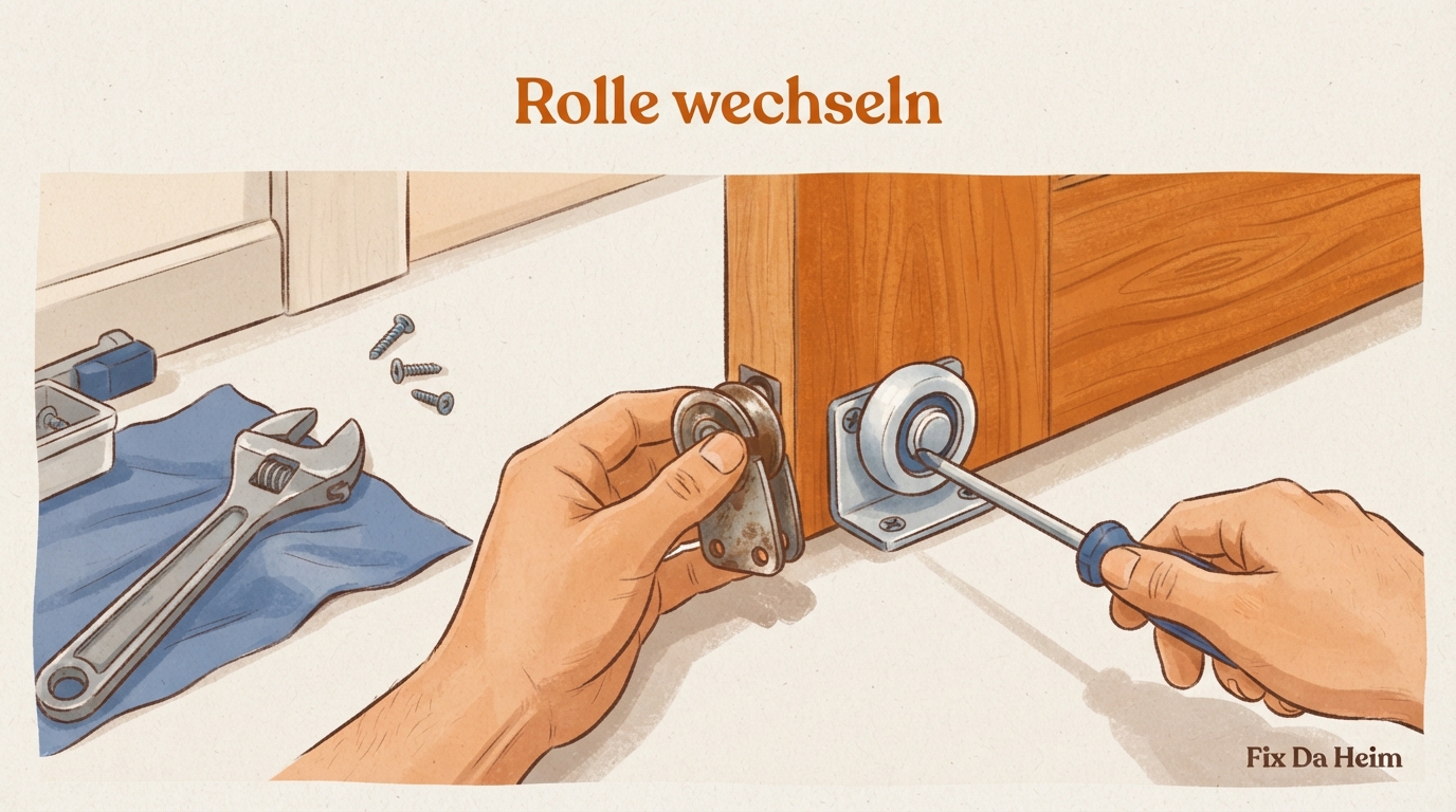 Alte Laufrolle wird gegen neue Kugellager-Rolle ausgetauscht – Laufrolle wechseln