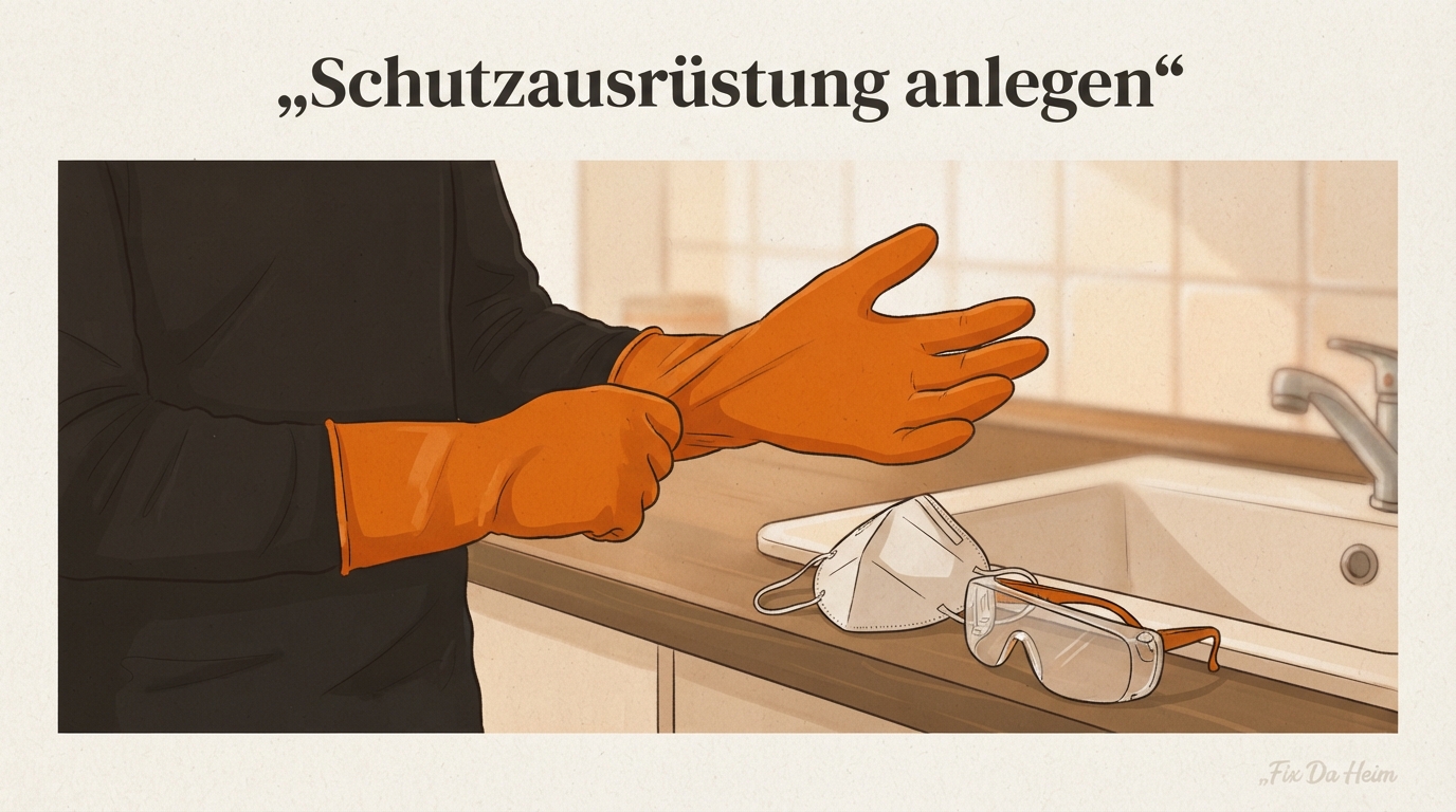 Schimmelentferner Gel: Wirkung, Test & Anwendung 6 Schutzausrüstung vor Schimmelentferner-Gel-Anwendung anlegen – Handschuhe, FFP2-Maske und Schutzbrille