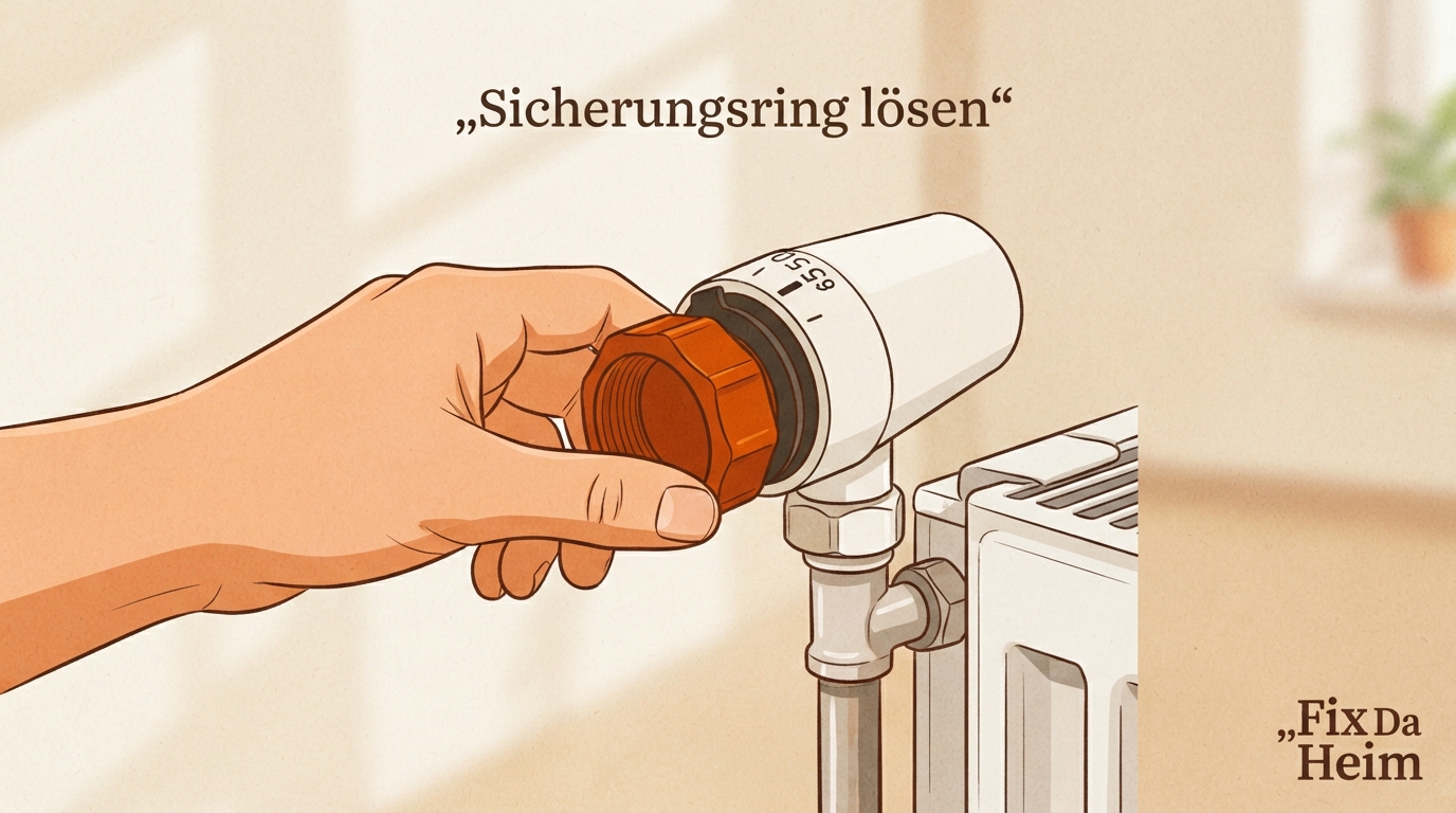 Heizkörperthermostat kaufen: Test & Vergleich 2026 7 Sicherungsring am Thermostatkopf lösen – Heizkörperthermostat austauschen Schritt 1
