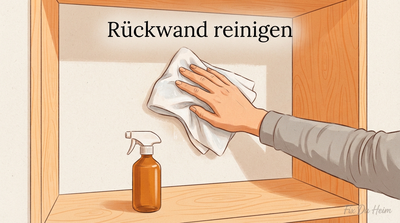 Kleiderschrank riecht muffig? Ursachen & Soforthilfe 4 Kleiderschrank Rückwand mit Alkohol reinigen gegen muffigen Geruch – Schritt 2