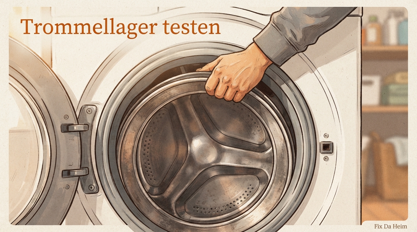 Gebrauchte Waschmaschine kaufen: Checkliste 2026 3 Trommellager einer gebrauchten Waschmaschine auf Spiel prüfen – Finger in die Trommel legen und leicht bewegen