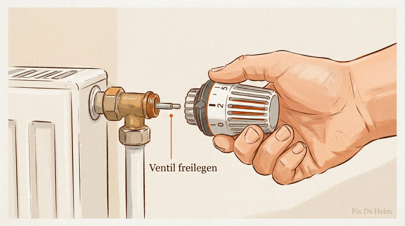 Heizkörperthermostat kaufen: Test & Vergleich 2026 8 Thermostatkopf vom Ventil abziehen und Ventiltyp prüfen – Heizkörperthermostat austauschen Schritt 2