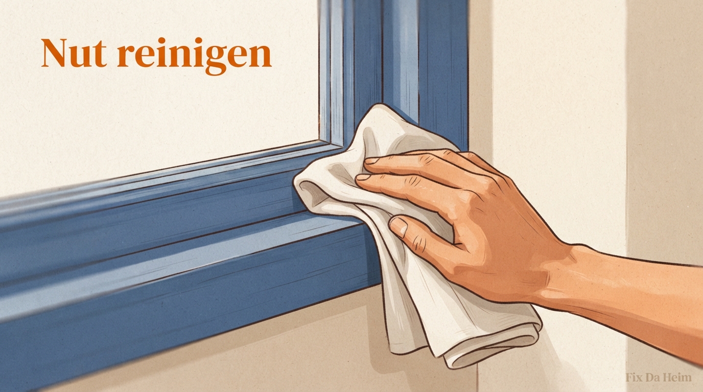 Fensterdichtung kaufen: Richtige Wahl + Einbau-Anleitung 8 Fensternut wird mit Tuch und Reinigungsmittel gesäubert – Fensterdichtung austauschen Schritt 2