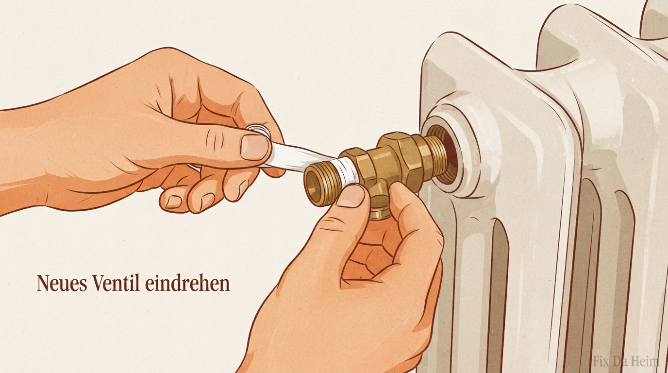 Automatischen Entlüfter am Heizkörper eindrehen mit PTFE-Dichtband
