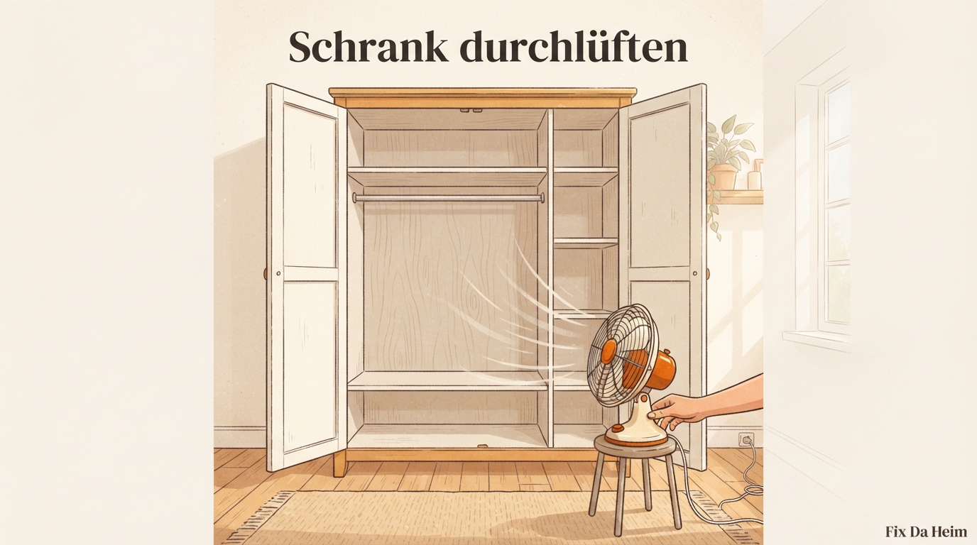 Kleiderschrank riecht muffig? Ursachen & Soforthilfe 6 Kleiderschrank offen lüften nach der Reinigung – vollständig trocknen lassen – Schritt 3