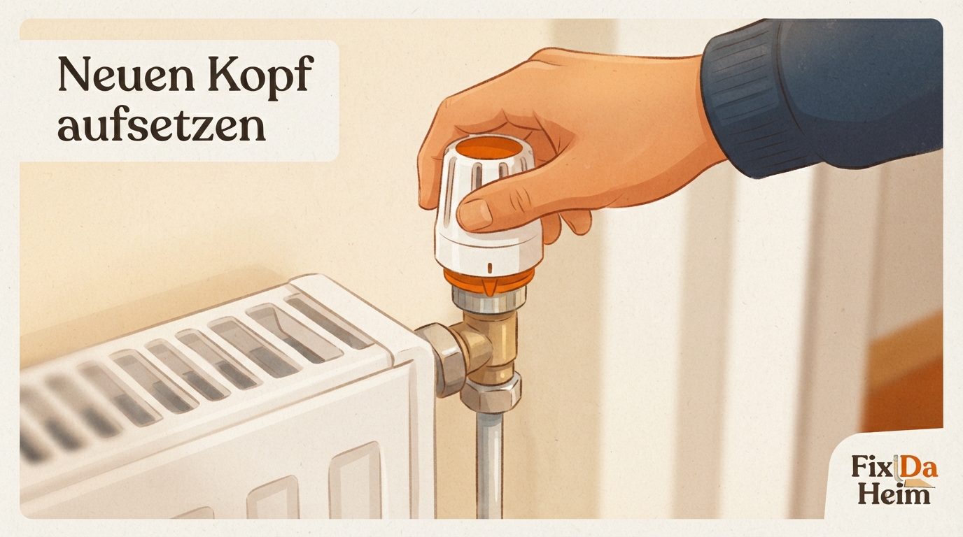 Heizkörperthermostat kaufen: Test & Vergleich 2026 9 Neuen Thermostatkopf gerade auf Ventil aufsetzen – Heizkörperthermostat austauschen Schritt 3