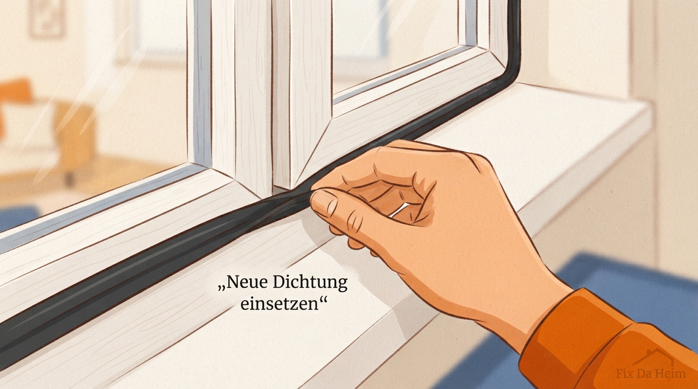 Fensterdichtung kaufen: Richtige Wahl + Einbau-Anleitung 9 Neue Dichtung wird in die Fensternut eingedrückt – Fensterdichtung austauschen Schritt 3