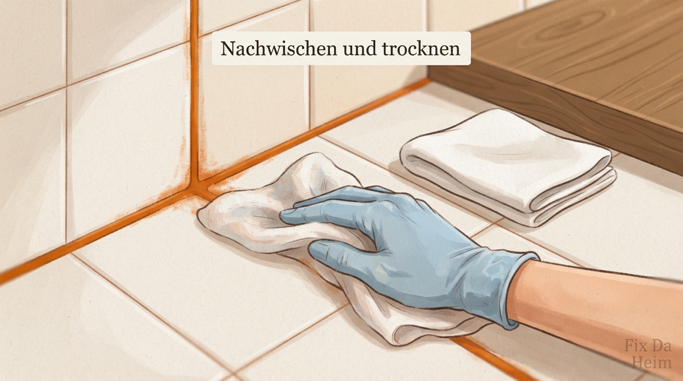 Schimmelentferner Gel: Wirkung, Test & Anwendung 10 Behandelte Fuge nach Gel-Anwendung abwischen und trocknen lassen
