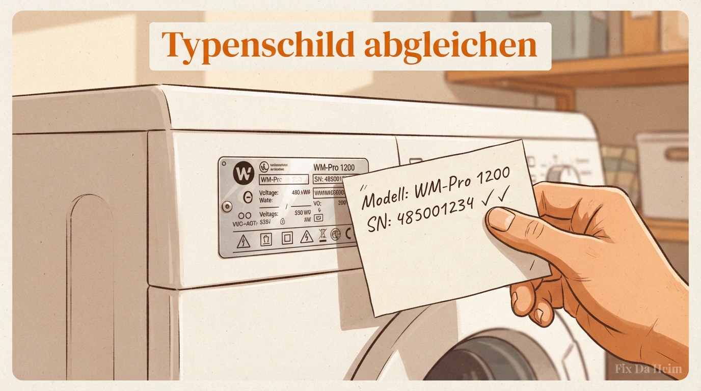 Gebrauchte Waschmaschine kaufen: Checkliste 2026 9 Typenschild einer gebrauchten Waschmaschine mit Baujahr und Modellnummer – Alter und Modell prüfen