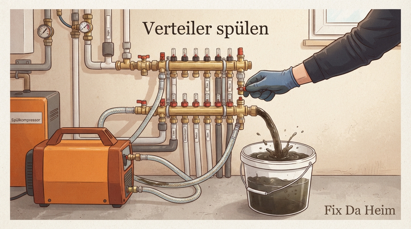 Fußbodenheizung Wartung: Kosten, Intervalle und GEG-Pflicht 12 Fußbodenheizung spülen bei Magnetit-Schlamm