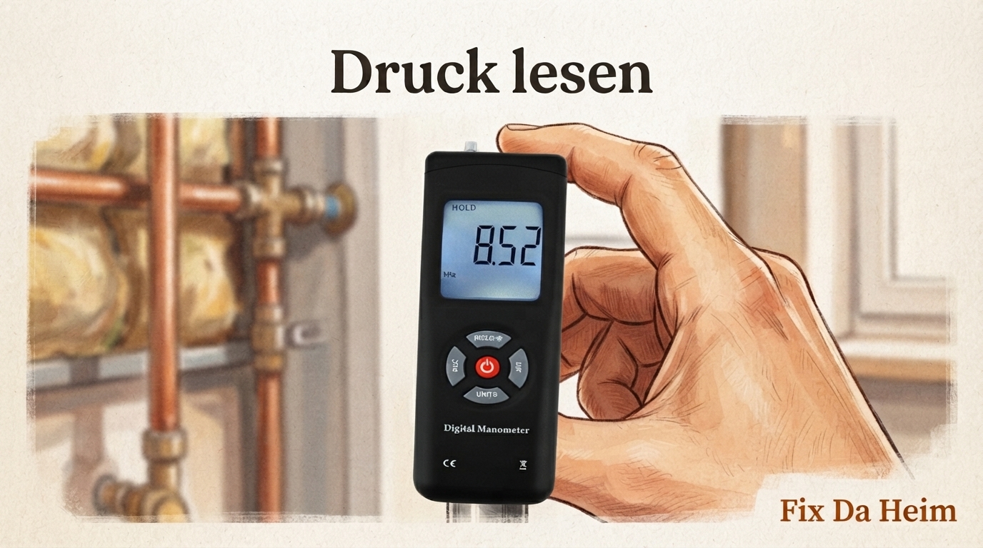 Fußbodenheizung wird nicht warm? Diagnose in 5 Minuten 3 Manometer-Ablesung am Heizkreisverteiler mit Zeigerposition im grünen Bereich – Manometer Fußbodenheizung Druck ablesen 1 bis 2 bar