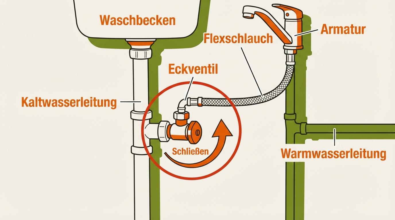 Absperrventil unter dem Waschbecken – Wasserzufuhr für Reparatur schließen
