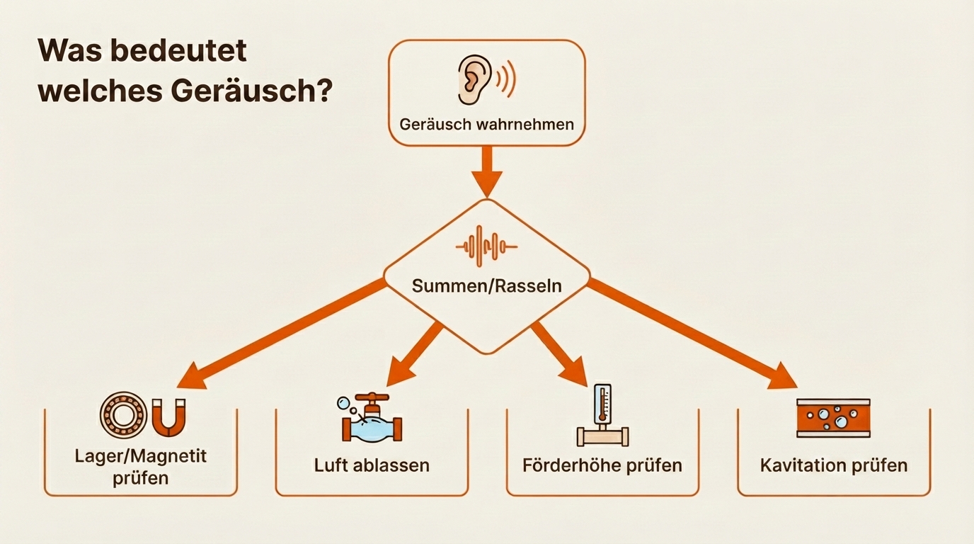 Heizungspumpe Geräusche: Ursachen erkennen, Diagnose in 5 Minuten 3 Diagnose-Übersicht der verschiedenen Heizungspumpen-Geräusche und ihrer Ursachen