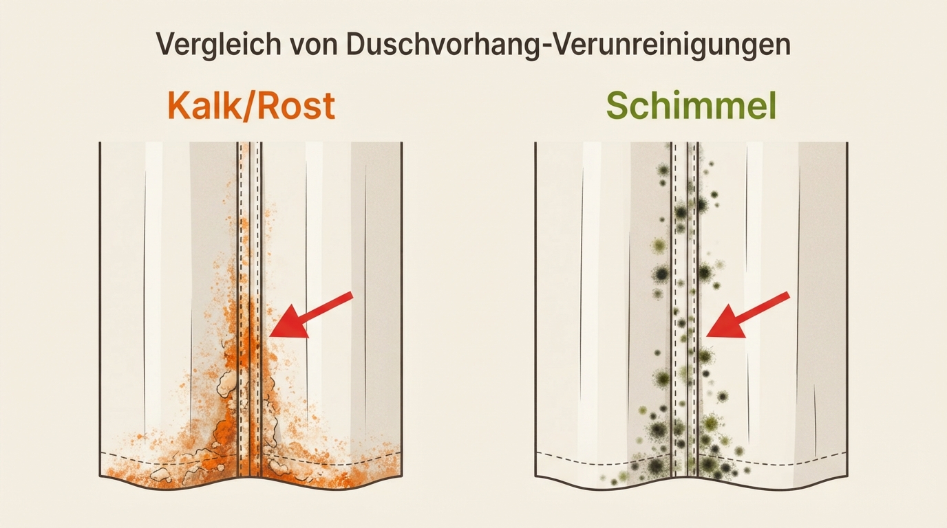 Duschvorhang reinigen: Kalk, Schimmel & die richtige Methode 5 Vergleich Kalk- oder Rostrand und echter Schimmel am Duschvorhang