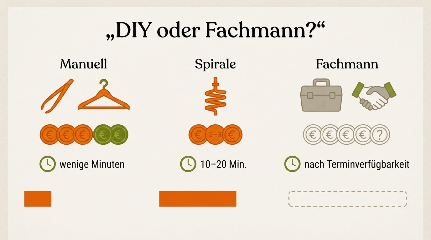 Kostenvergleich: manuelle Reinigung vs. Abflussspirale vs. Chemie vs. Fachmann