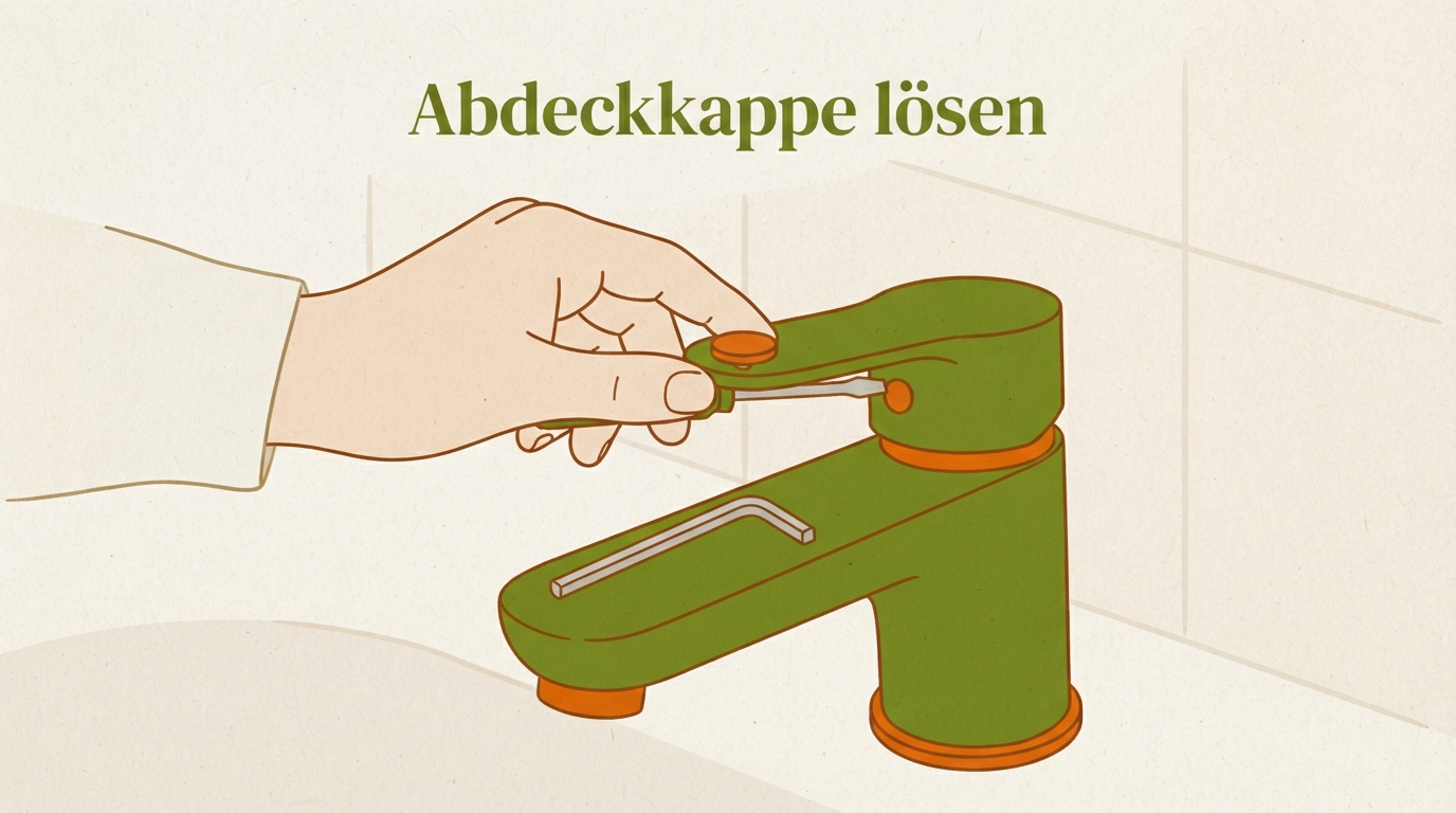 Abdeckkappe und Hebel werden vom Wasserhahn entfernt