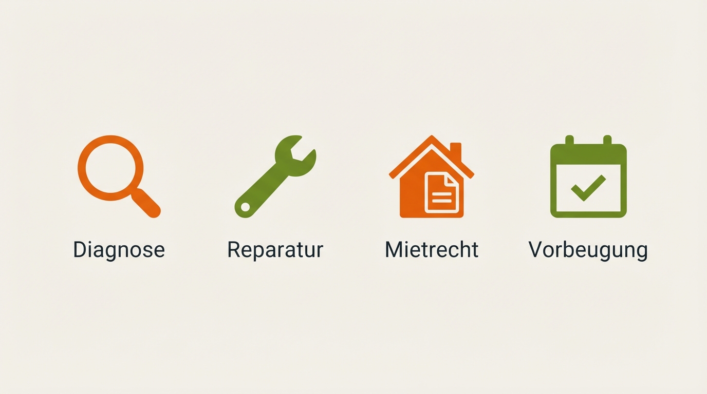 Infografik mit den drei Kernpunkten zur Behebung eines quietschenden Wasserhahns