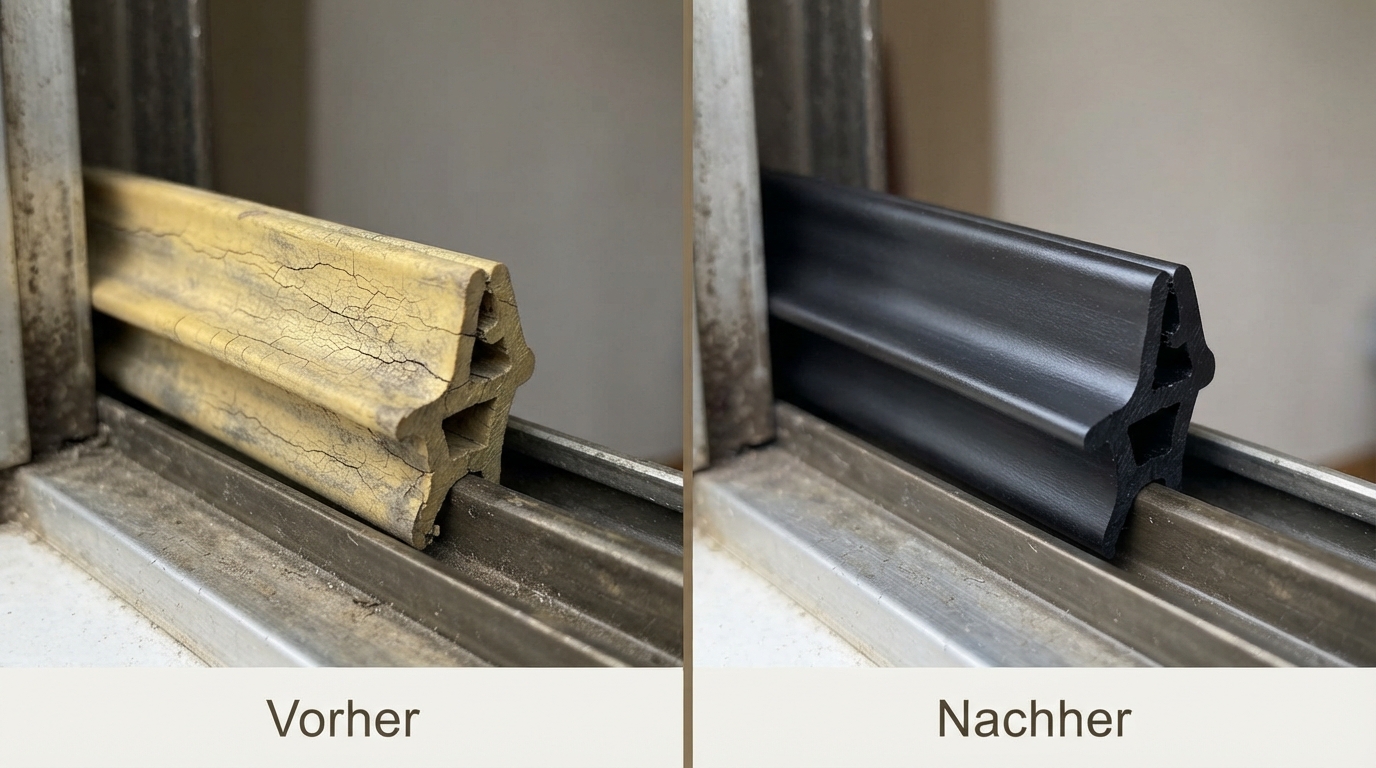 Fertig gepflegte, geschmeidige Gummidichtung nach dem Auftragen