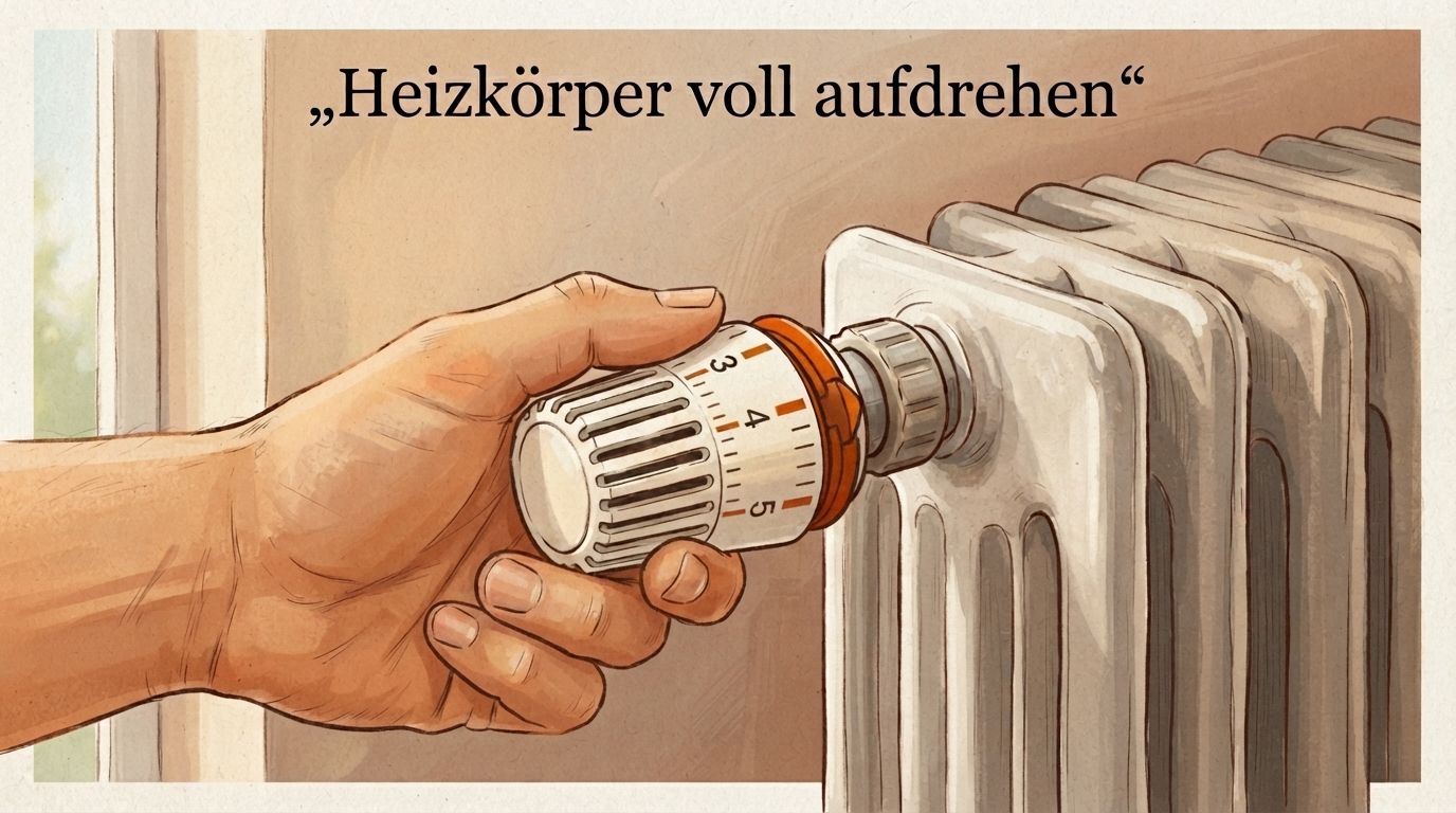 Heizkörper wird voll aufgedreht für den Heizkurven-Test