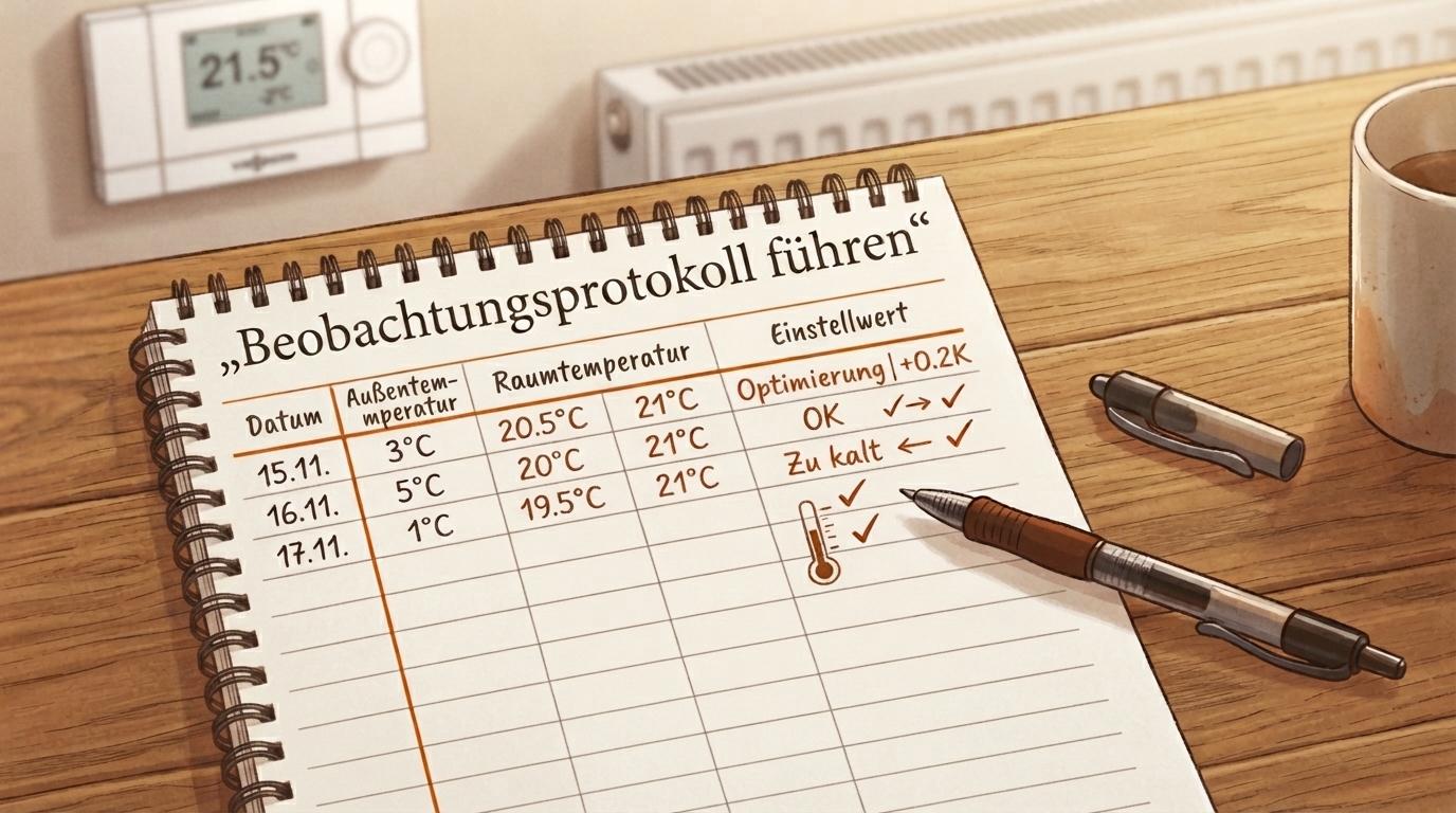 Heizkurven-Protokoll mit Temperaturaufzeichnungen