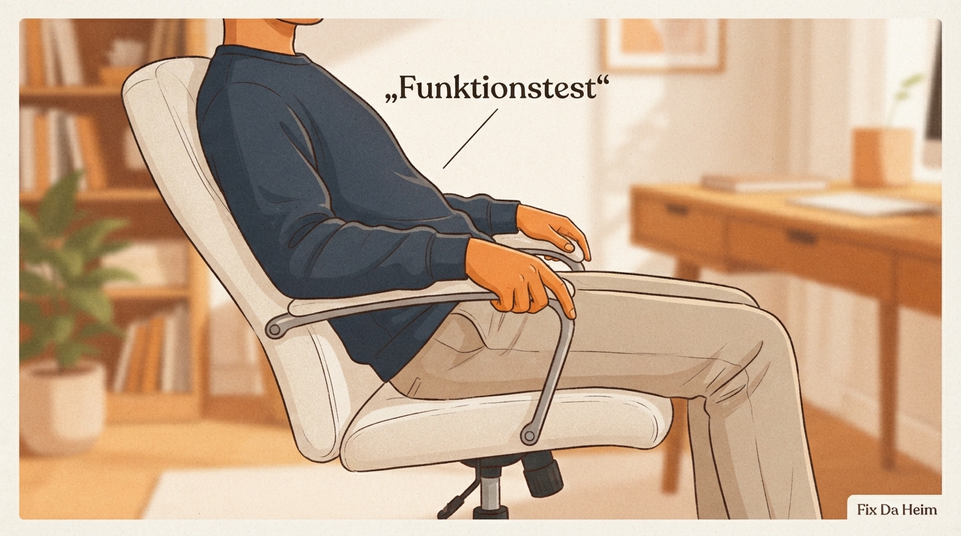 Bürostuhl quietscht: Ursache finden & in 10 Min. beheben 8 Person testet den Bürostuhl nach dem Einsprühen – Funktionstest nach dem Schmieren